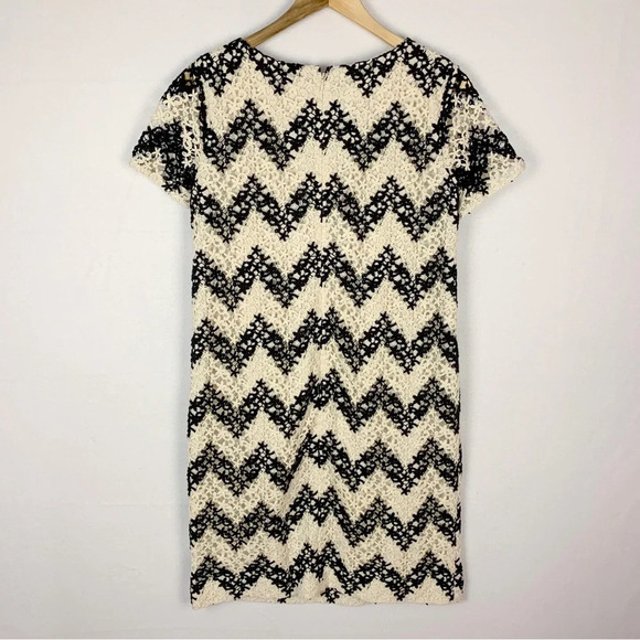 Talbots Black White Lace Overlay Chevron Shift Dress - Picture 2 of 6